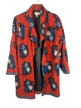 ARIS. A Women's XL Red Textured Wool blend Open Front Sweater Jacket
